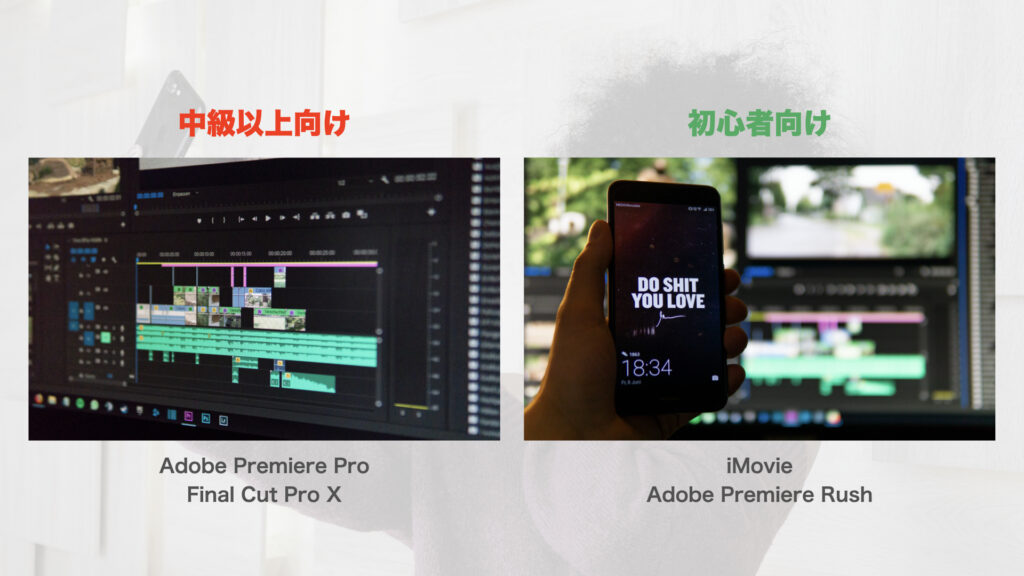 動画編集する 動画編集には、動画編集アプリが必要です。中級者以上向けと、初心者向けに分けてお伝えします。